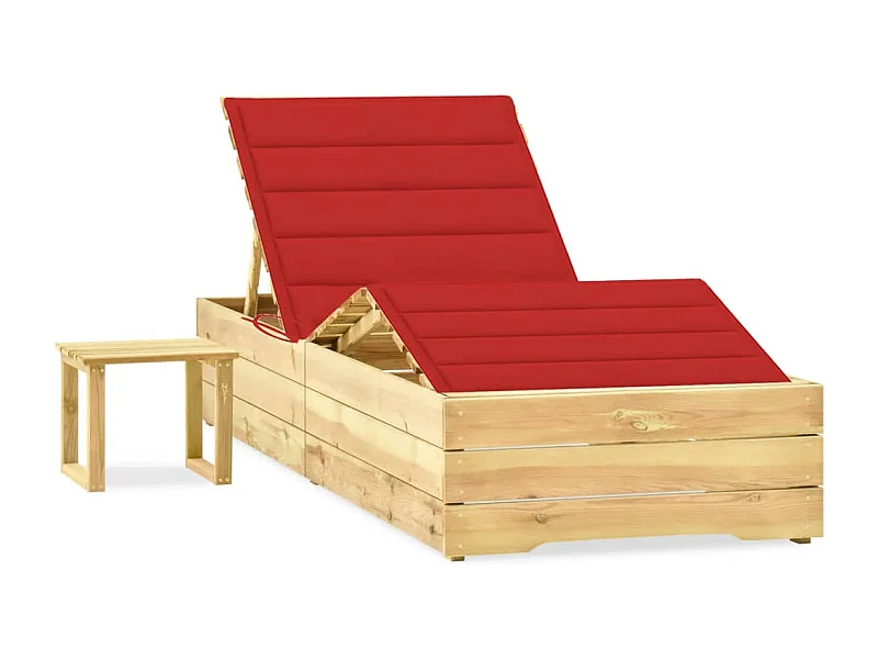 Espreguiçadeira espreguiçadeira espreguiçadeira cama de jardim terraço mobiliário de exterior 198 cm com mesa e almofada de pinho impregnada 02_0012682