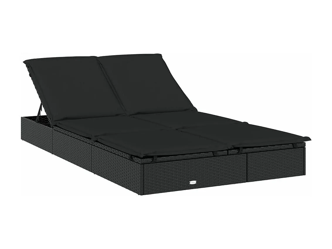 Espreguiçadeira espreguiçadeira para banhos de sol jardim cama terraço mobiliário de exterior de 2 lugares com almofadas pretas resina tecida 02_0012946