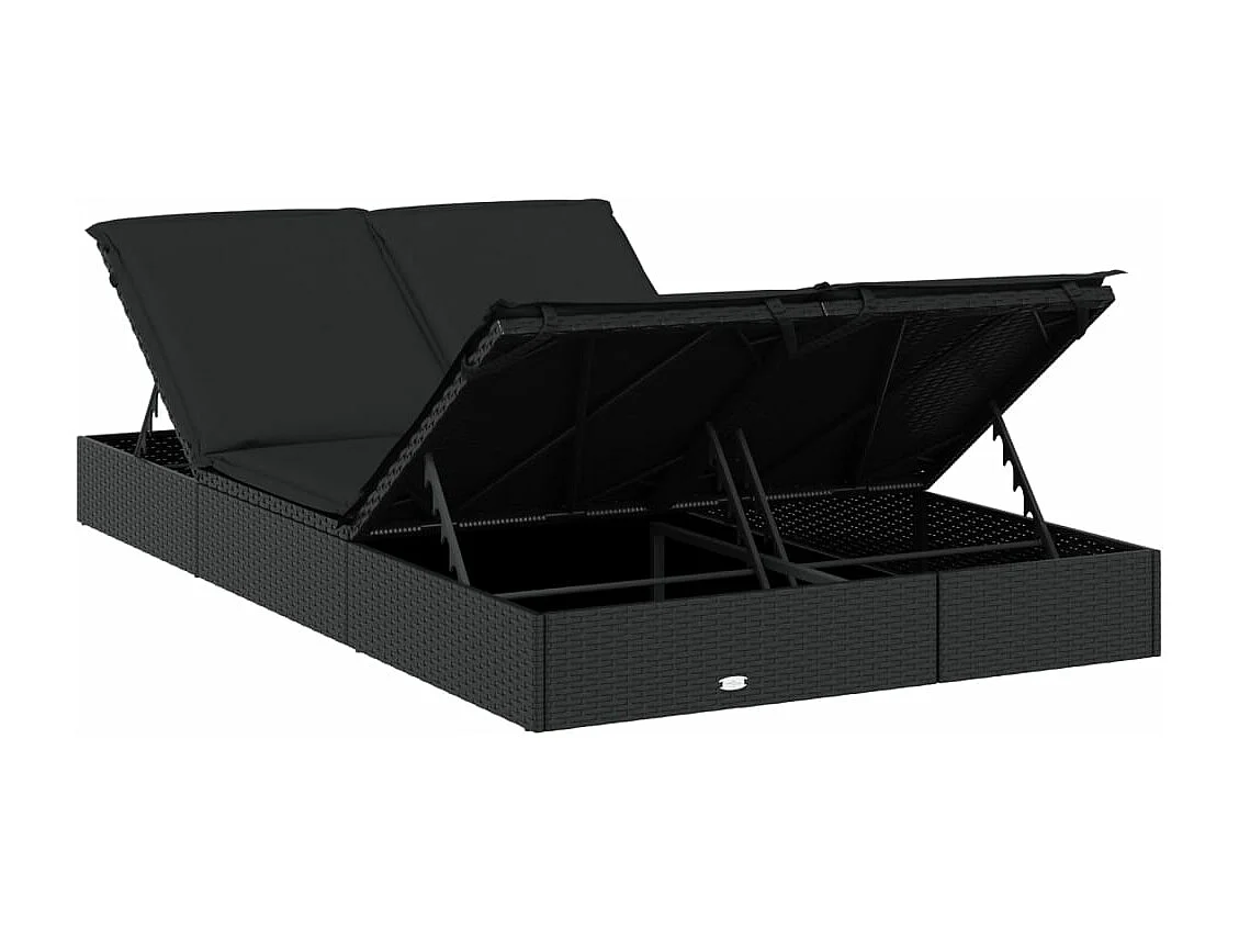 Espreguiçadeira espreguiçadeira para banhos de sol jardim cama terraço mobiliário de exterior de 2 lugares com almofadas pretas resina tecida 02_0012946