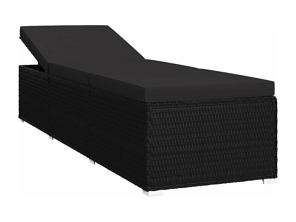 Tumbona tumbona para tomar el sol cama de jardín terraza muebles de exterior con cojín de resina tejido negro 02_0012524