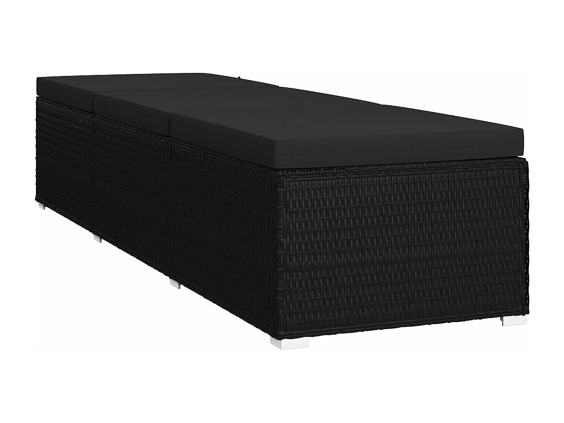 Tumbona tumbona para tomar el sol cama de jardín terraza muebles de exterior con cojín de resina tejido negro 02_0012524