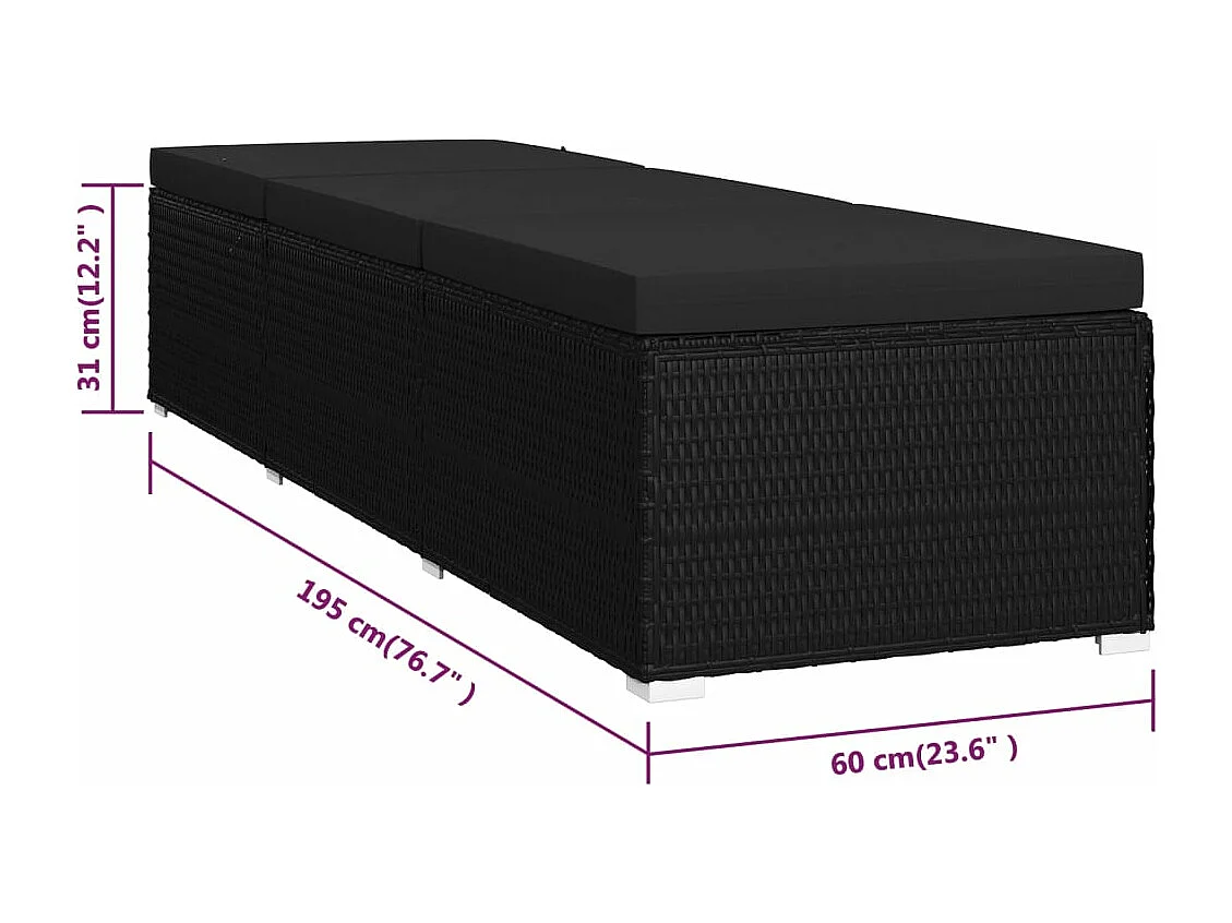 Tumbona tumbona para tomar el sol cama de jardín terraza muebles de exterior con cojín de resina tejido negro 02_0012524