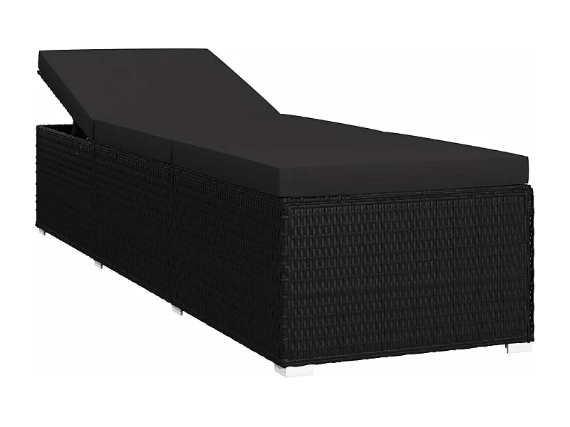 Cadeira de praia para banho de sol, cama de jardim, terraço, móveis de exterior com almofada de resina tecida preta 02_0012524