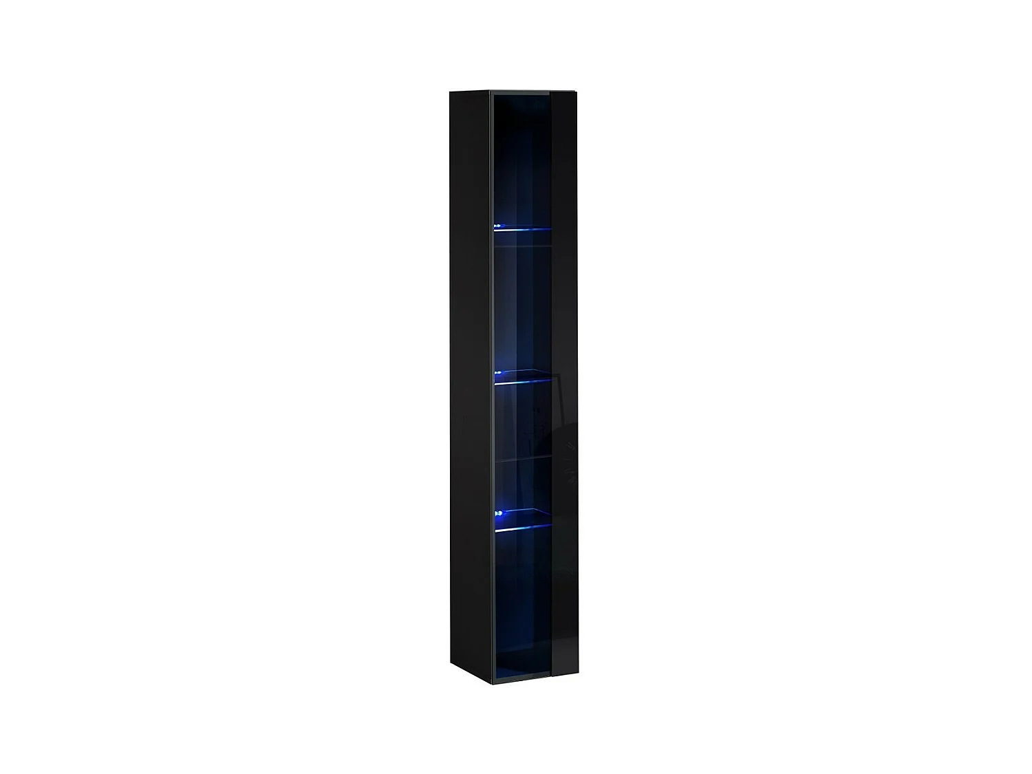 Vitrine suspendue noire avec 1 porte vitrée et éclairage LED inclus. Collection SWITCH.