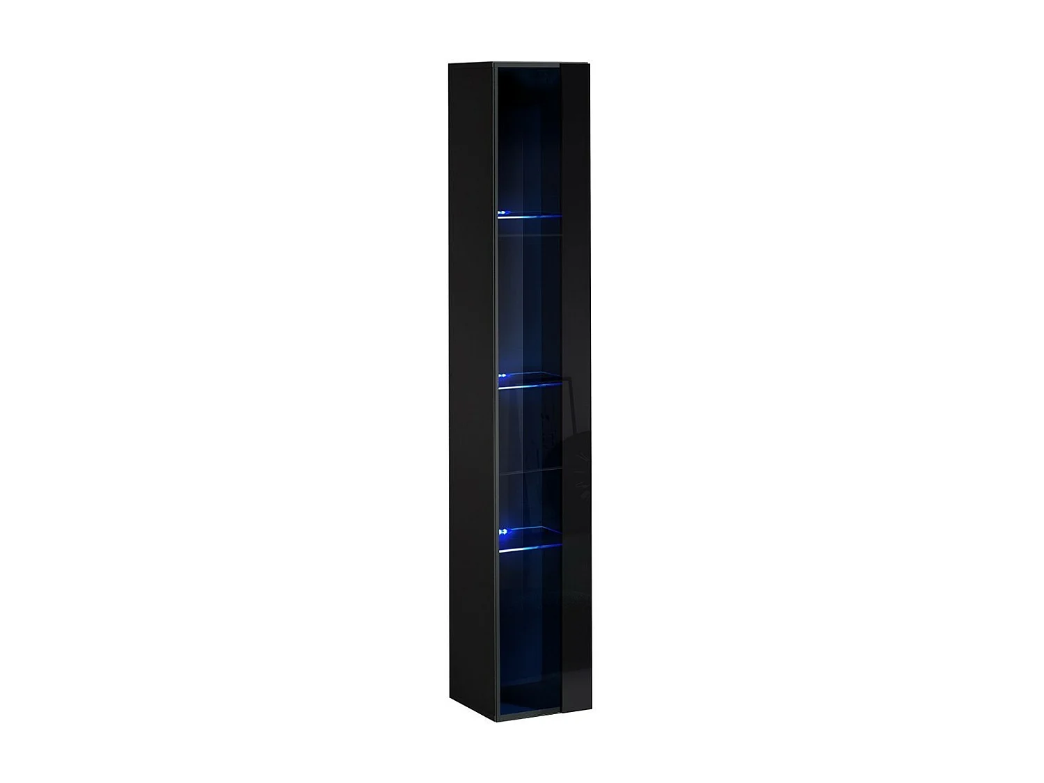 Vitrine suspendue noire avec 1 porte vitrée et éclairage LED inclus. Collection SWITCH.