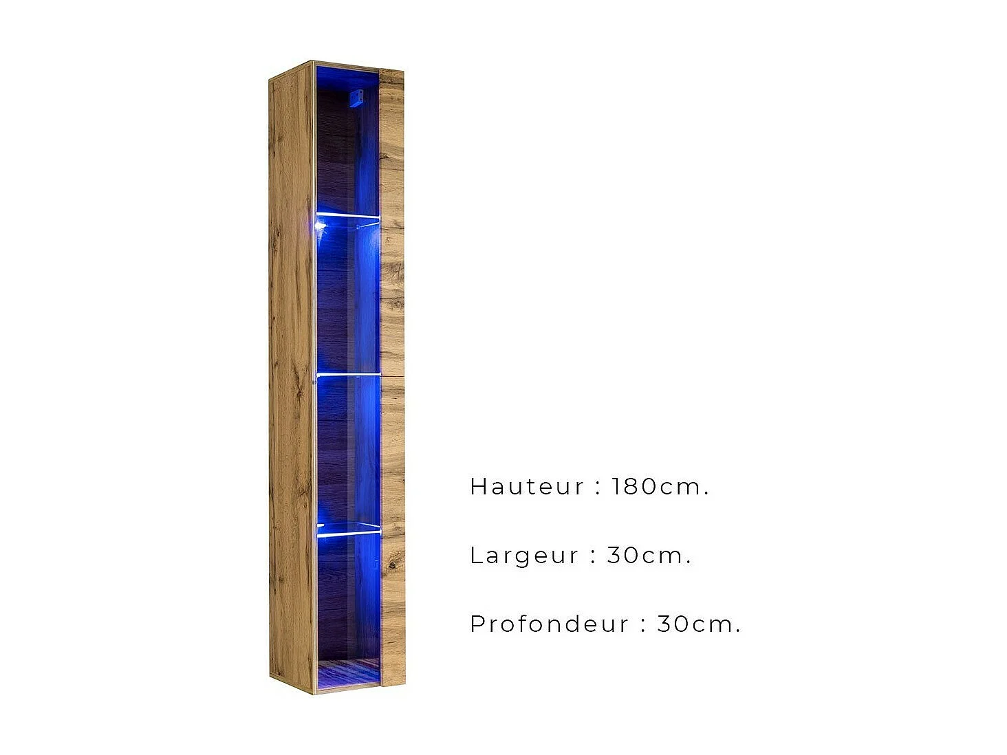 Vitrina suspensa na cor carvalho Wotan com 1 porta de vidro e iluminação LED inclusa. Coleção SWITCH.