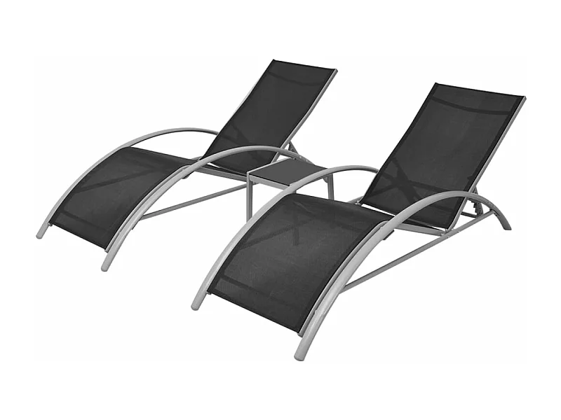 Conjunto de duas espreguiçadeiras com mesa de alumínio preto 02_0011910
