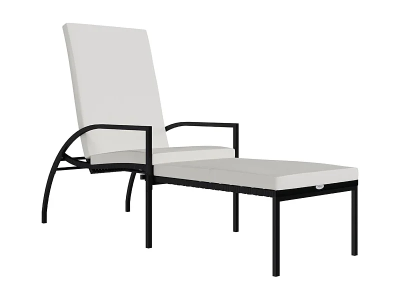 Espreguiçadeira espreguiçadeira para banhos de sol cama de jardim terraço móveis de exterior com apoio para os pés resina tecida preta 02_0012592