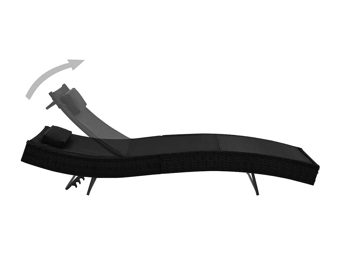 Espreguiçadeira espreguiçadeira para banhos de sol jardim cama terraço móveis de exterior com travesseiro de resina tecido preto 02_0012560