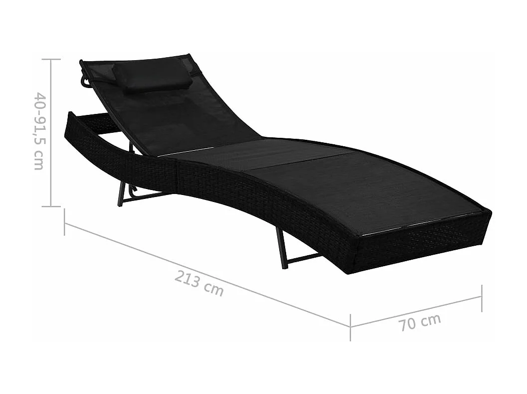 Espreguiçadeira espreguiçadeira para banhos de sol jardim cama terraço móveis de exterior com travesseiro de resina tecido preto 02_0012560