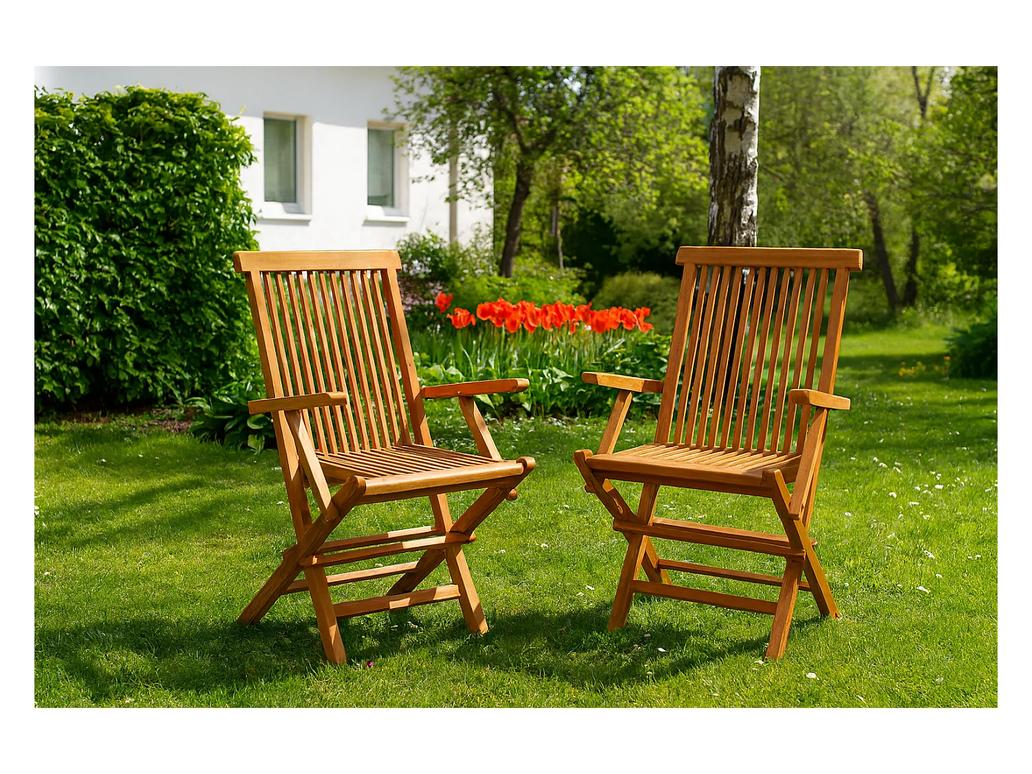 Lot de 2 fauteuils pliants jardin teck massif brut TECK