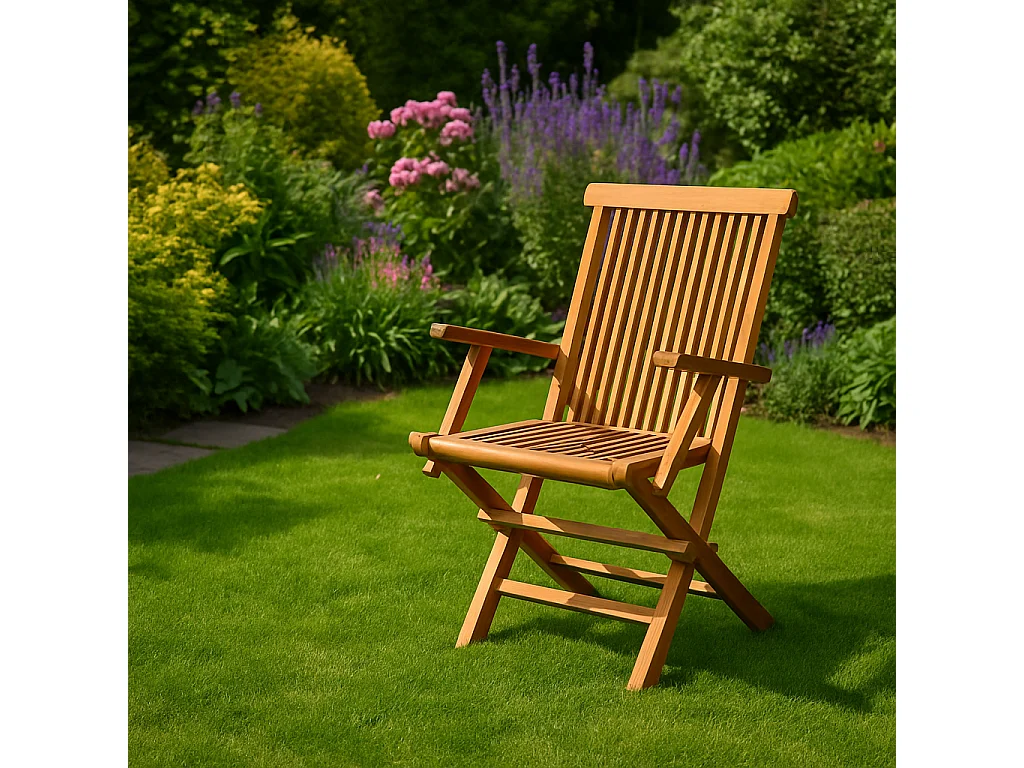 Lot de 2 fauteuils pliants jardin teck massif brut TECK