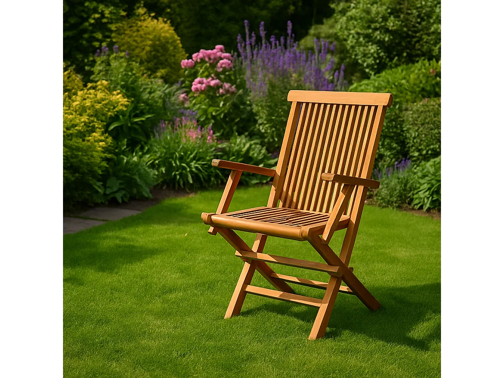 Set van 2 inklapbare tuinstoelen van onbehandeld massief teakhout - Klassieke en Comfortabele Stijl