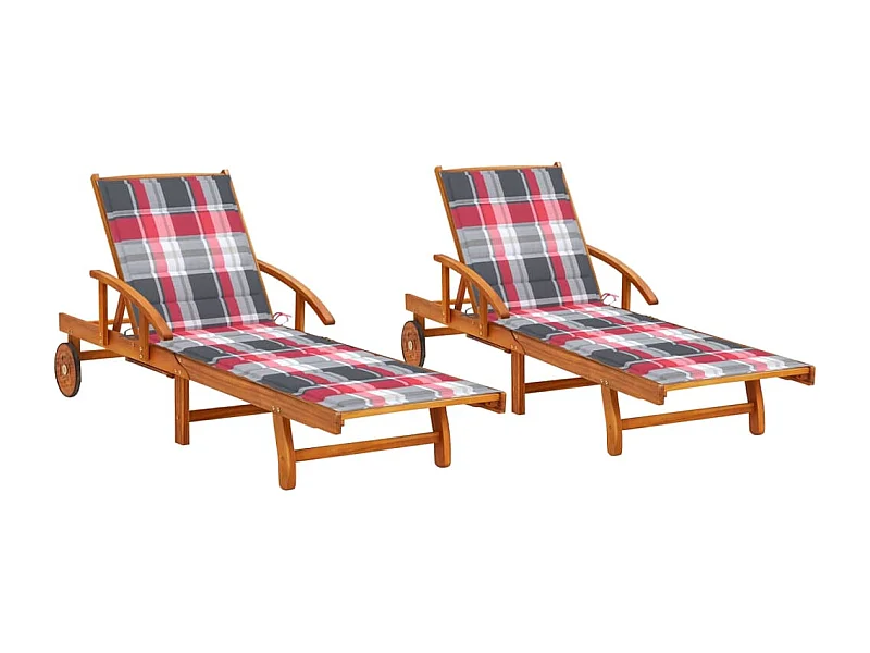 Juego de 2 tumbonas tumbona para tomar el sol cama de jardín terraza muebles de exterior con cojines de madera maciza de acacia 02_0012058