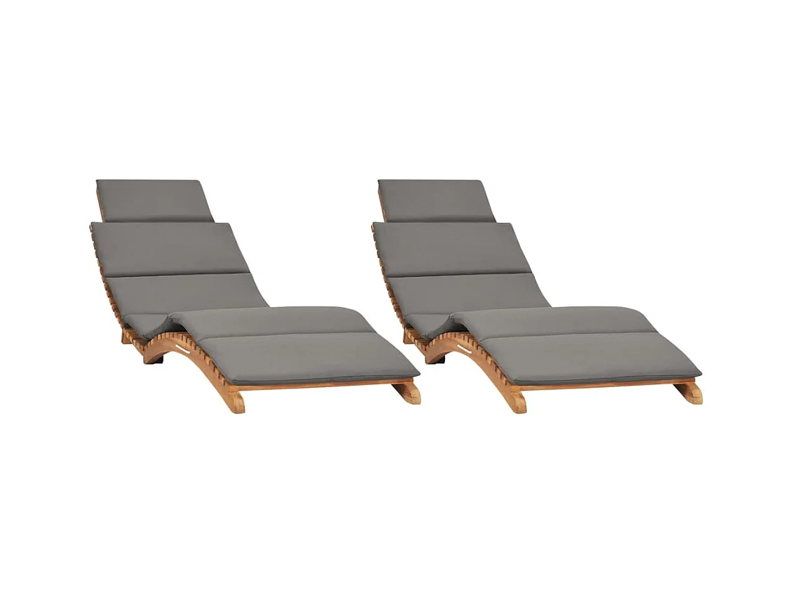 Set di 2 sdraio sedia a sdraio prendisole lettino da giardino terrazza arredamento da esterno con cuscini in legno massello di teak 02_0012070