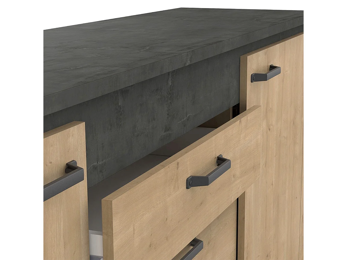 Buffet 2 portes 3 tiroirs décor chêne et gris anthracite Austin - L203,80 cm