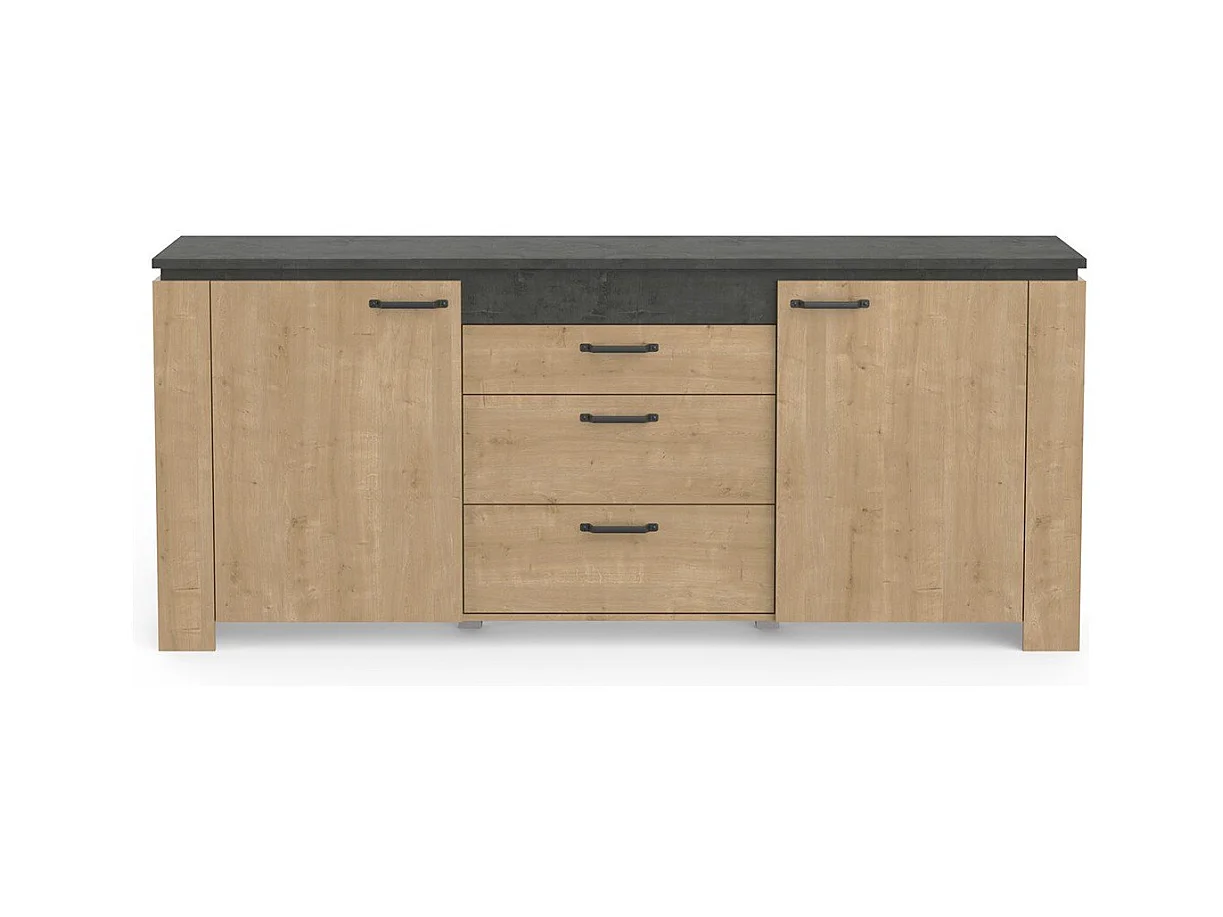 Buffet 2 porte 3 cassetti in rovere e grigio antracite Austin - L203,80 cm