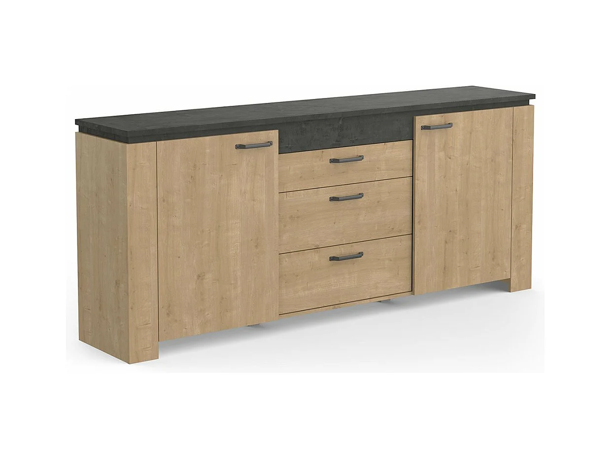 Buffet 2 porte 3 cassetti in rovere e grigio antracite Austin - L203,80 cm