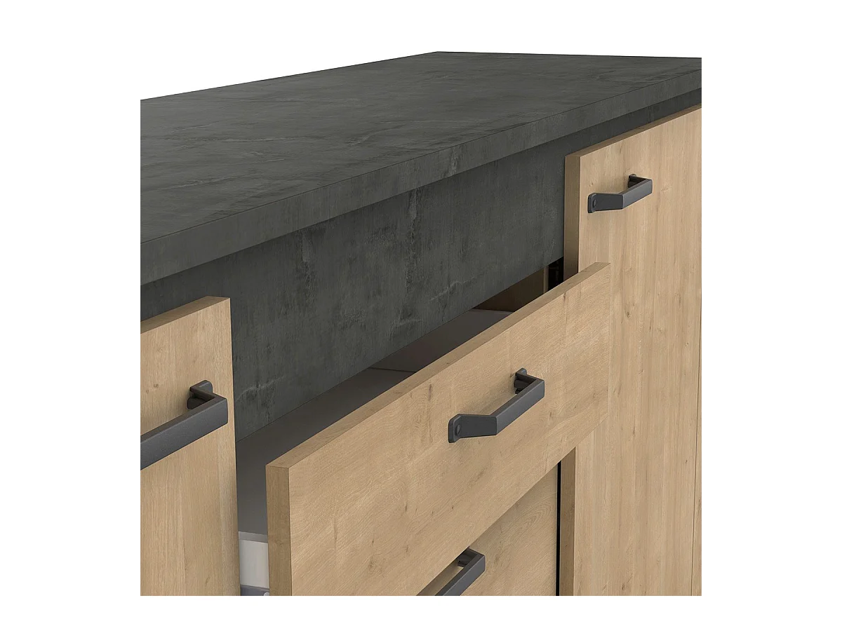 Buffet 2 porte 3 cassetti in rovere e grigio antracite Austin - L203,80 cm