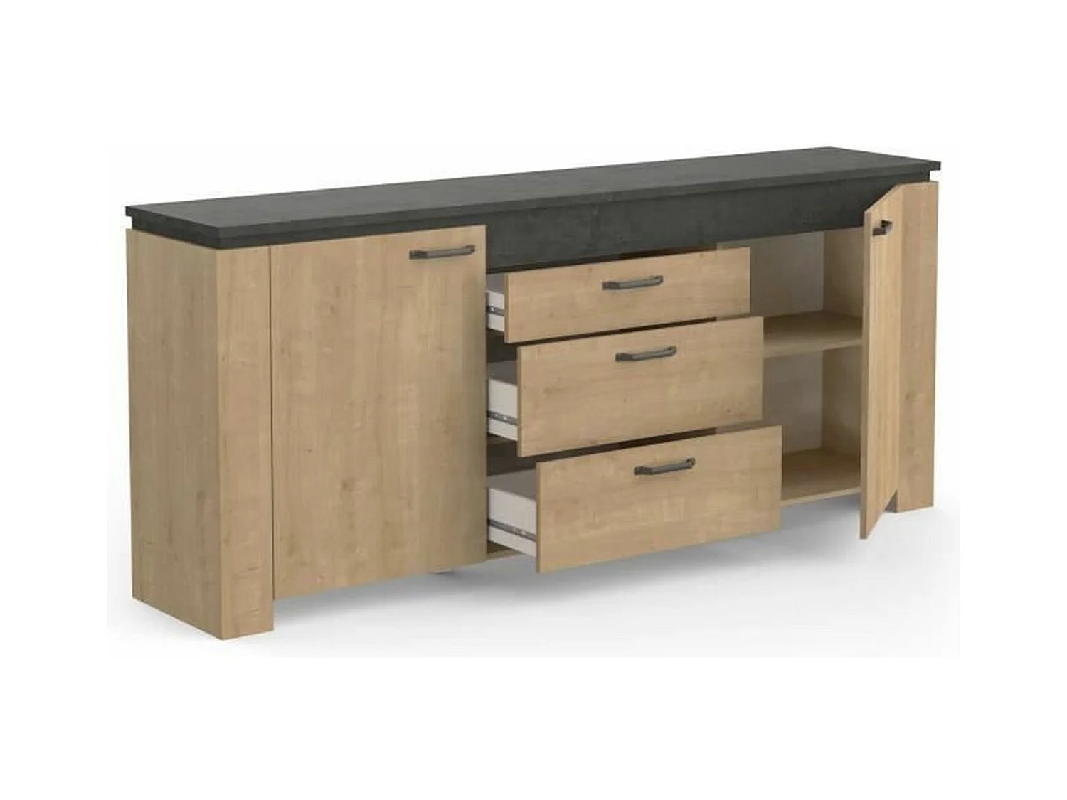 Buffet 2 porte 3 cassetti in rovere e grigio antracite Austin - L203,80 cm