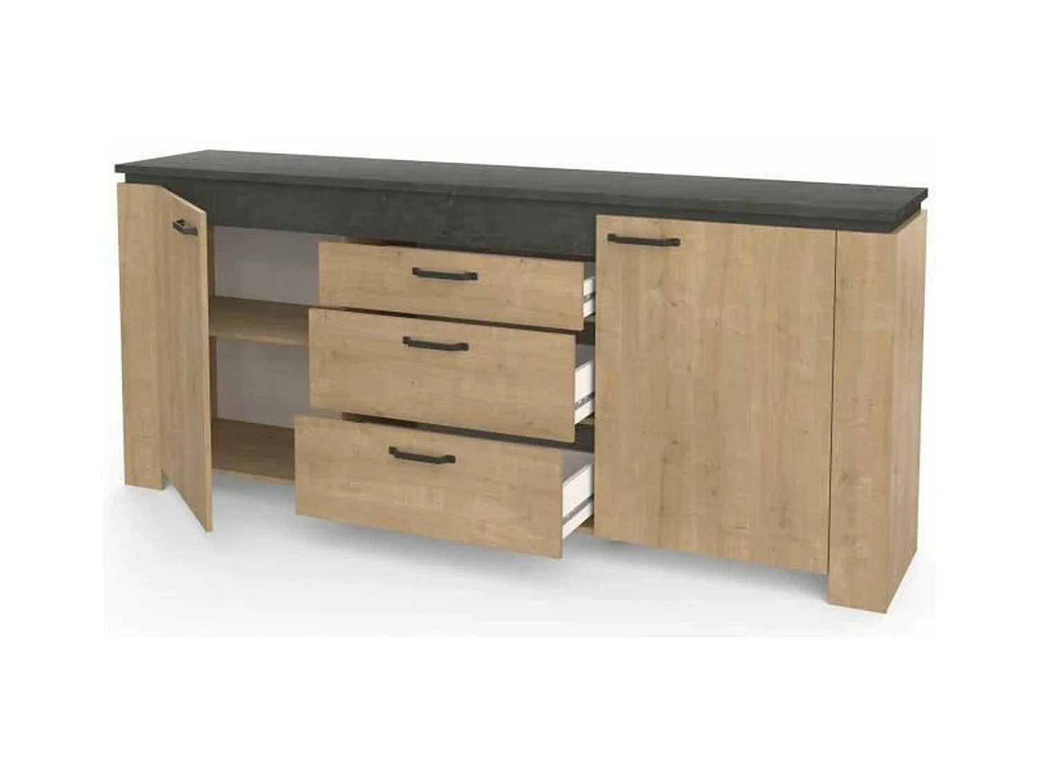 Buffet 2 porte 3 cassetti in rovere e grigio antracite Austin - L203,80 cm