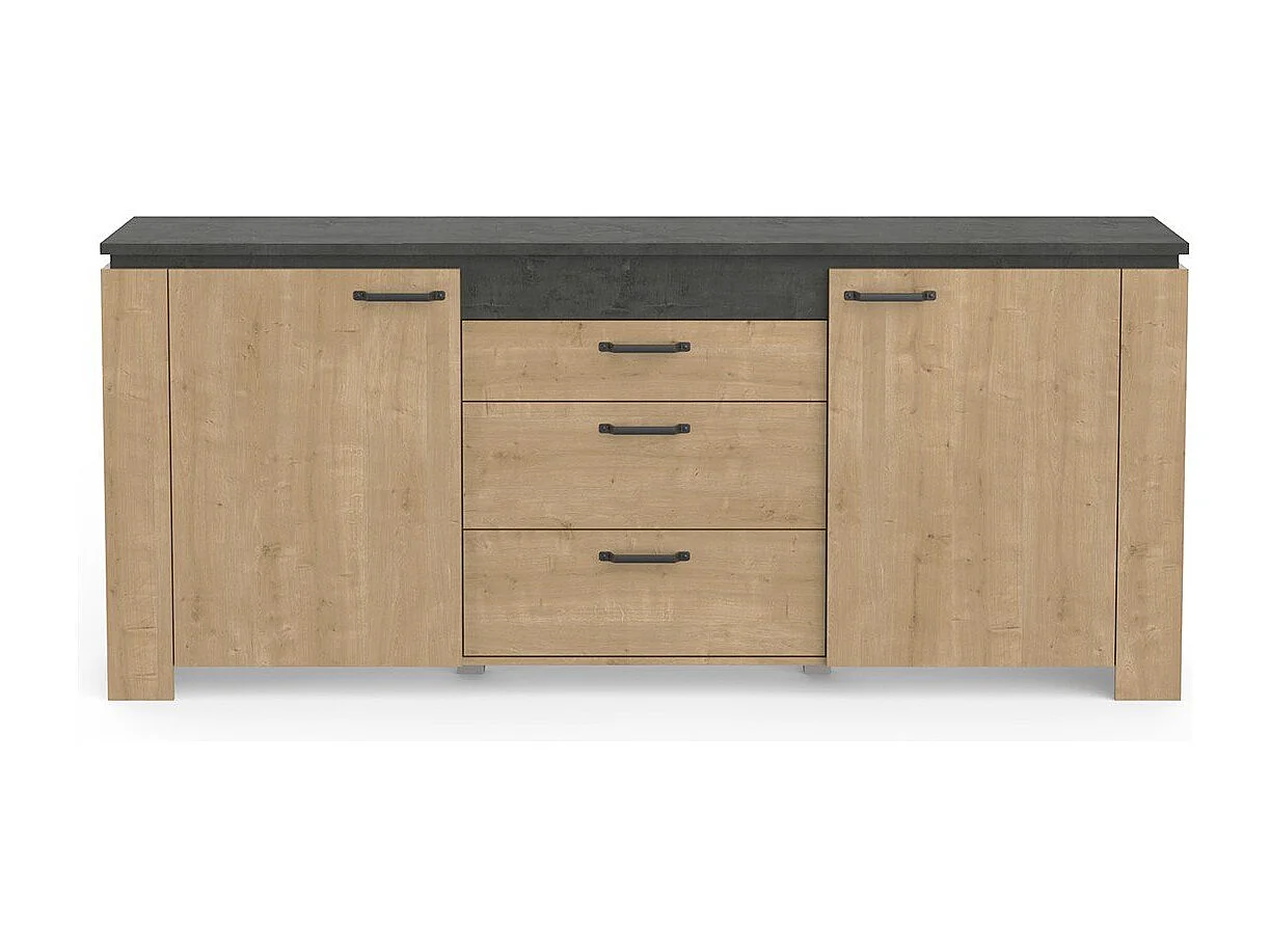 Buffet 2 porte 3 cassetti in rovere e grigio antracite Austin - L203,80 cm
