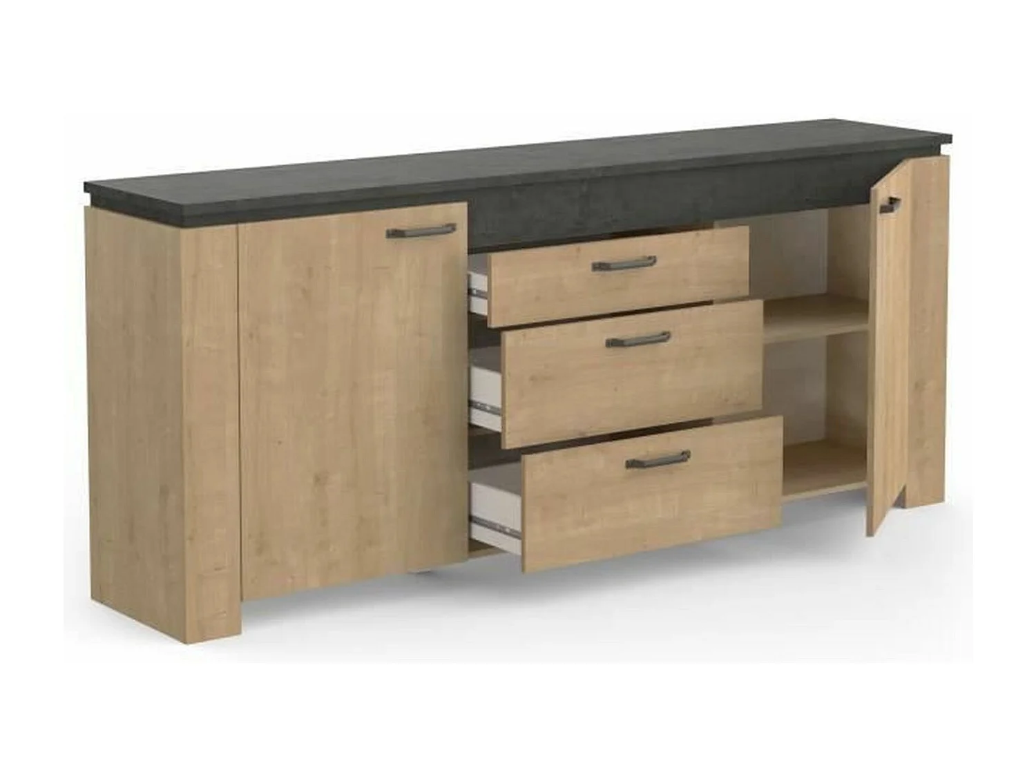 Buffet 2 porte 3 cassetti in rovere e grigio antracite Austin - L203,80 cm
