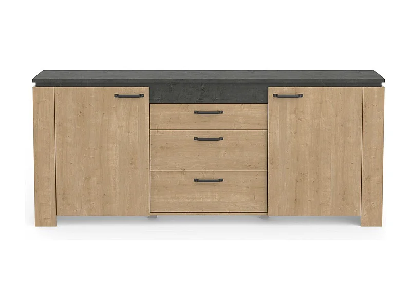 Sideboard mit 2 Türen und 3 Schubladen, Dekor Eiche und Anthrazitgrau Austin - L203,80 cm