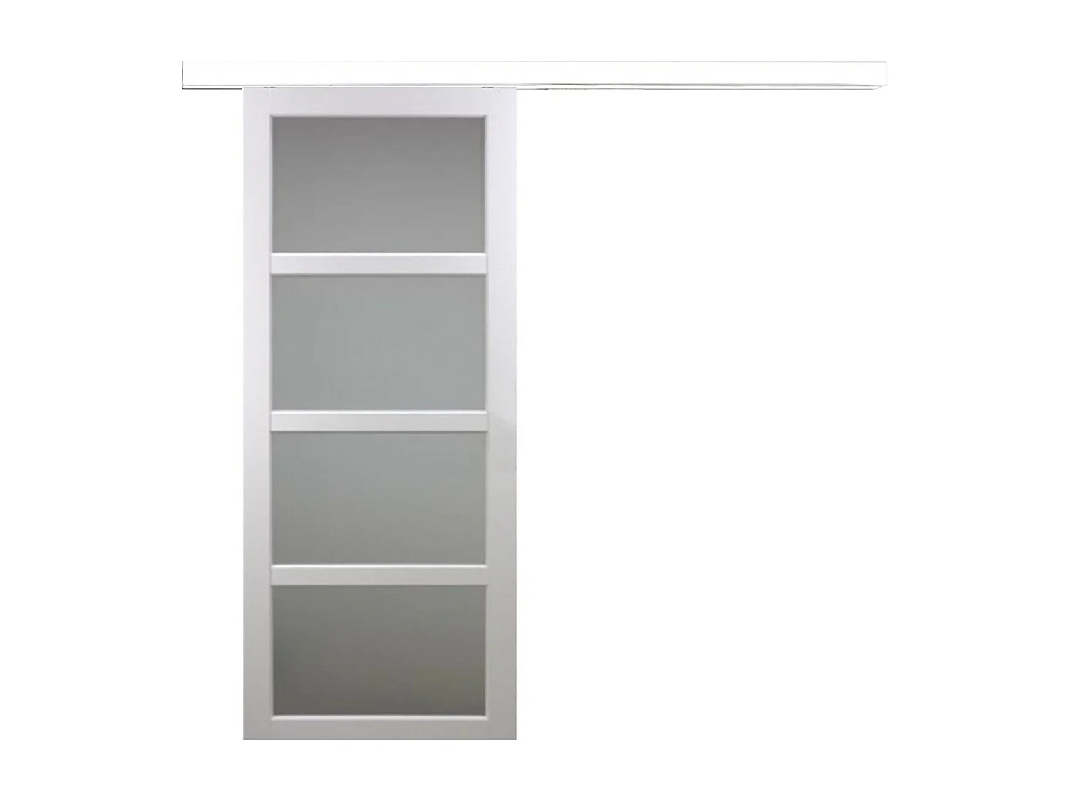 Porte Coulissante Tana Blanc Vitree H204 X L83 + Rail Alu Bandeau Blanc Gd Menuiseries