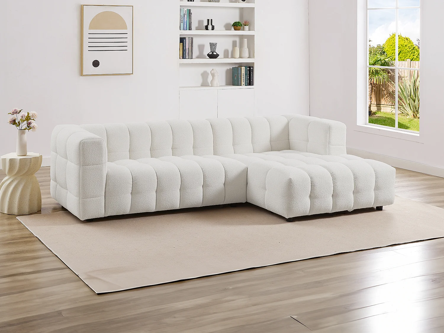 Ecksofa - Ecke rechts - Bouclé-Stoff - Elfenbeinweiß - LERICI von Pascal Morabito