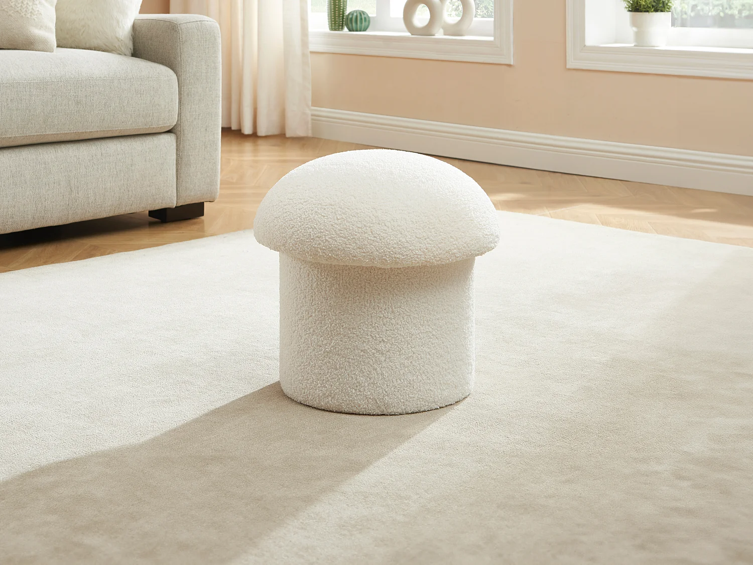 Pouf in Tessuto bouclette Bianco - VALEZIO