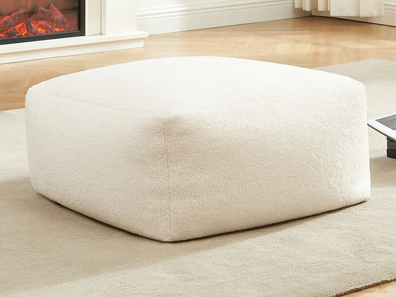 Pouf en tissu bouclette blanc SIRIETO