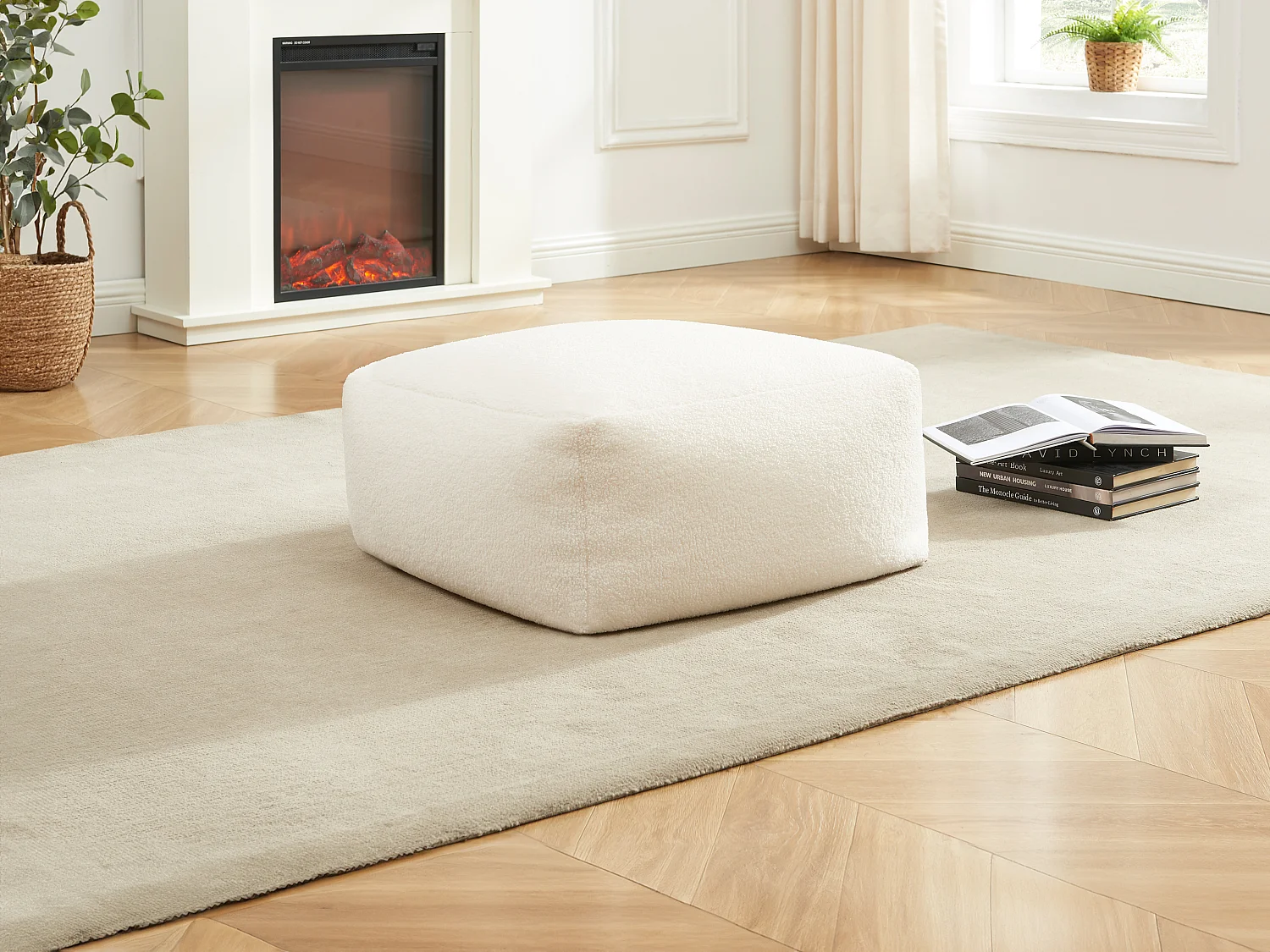 Pouf en tissu bouclette blanc SIRIETO