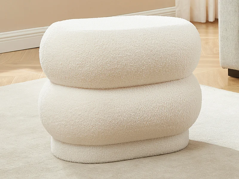 Pouf en tissu bouclette blanc LECINIO