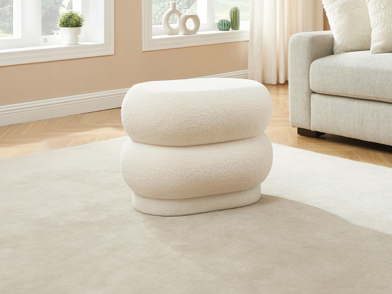 Pouf in Tessuto bouclette Bianco - LECINIO