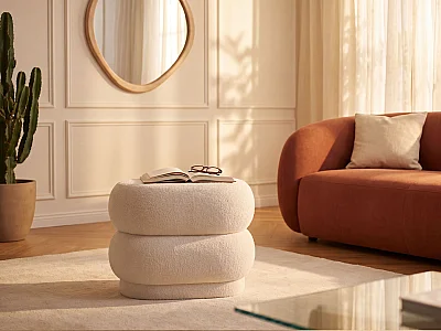Vit bouclé-tyg sittpuff LECINIO