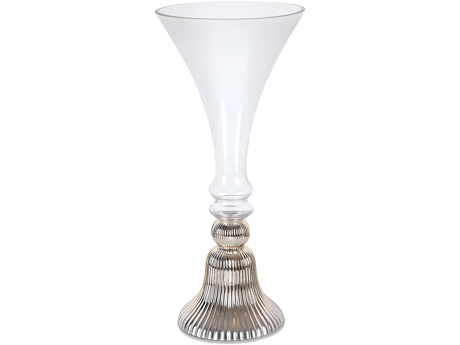 Jarrón alto de 53cm de cristal con pie talla en líneas dorado ronda