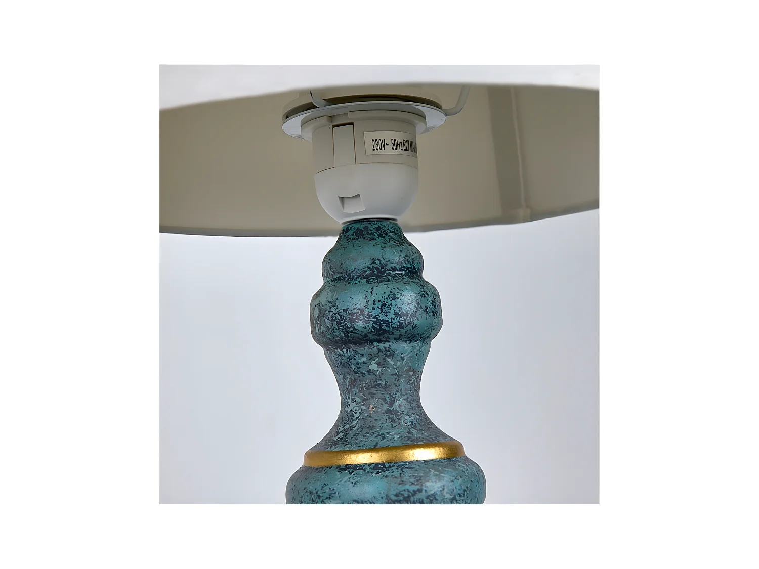 Lámpara de mesa 25*47 metal azul dorada bolas tulipa beige sirmione