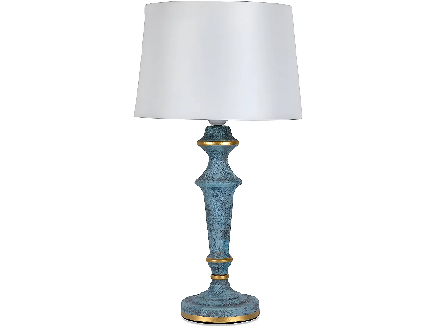 Lámpara de mesa 28*49 metal pie azul y dorado tulipa beige burdeos