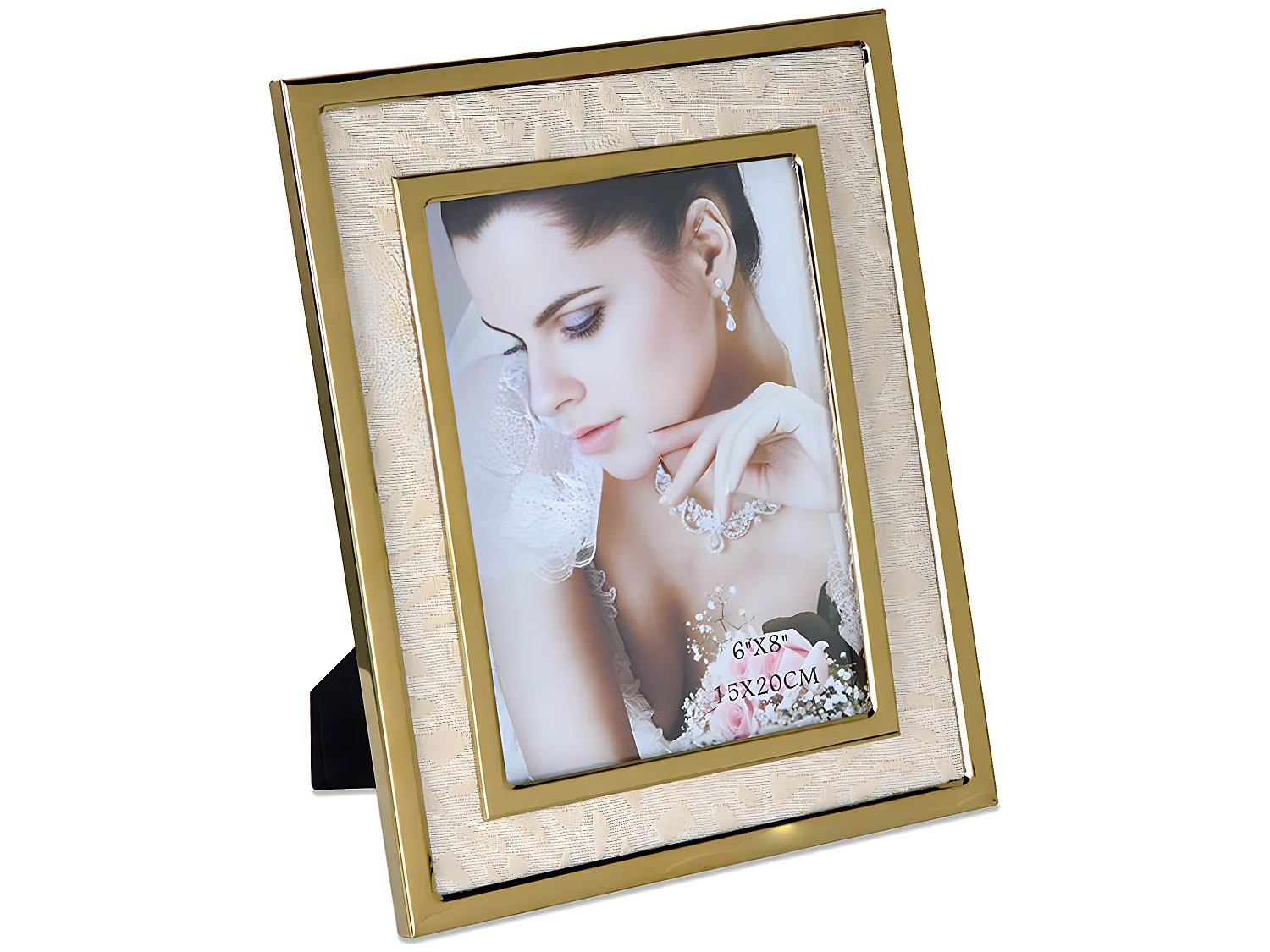 Portafoto 15*20 tela blanco metal dorado sintra