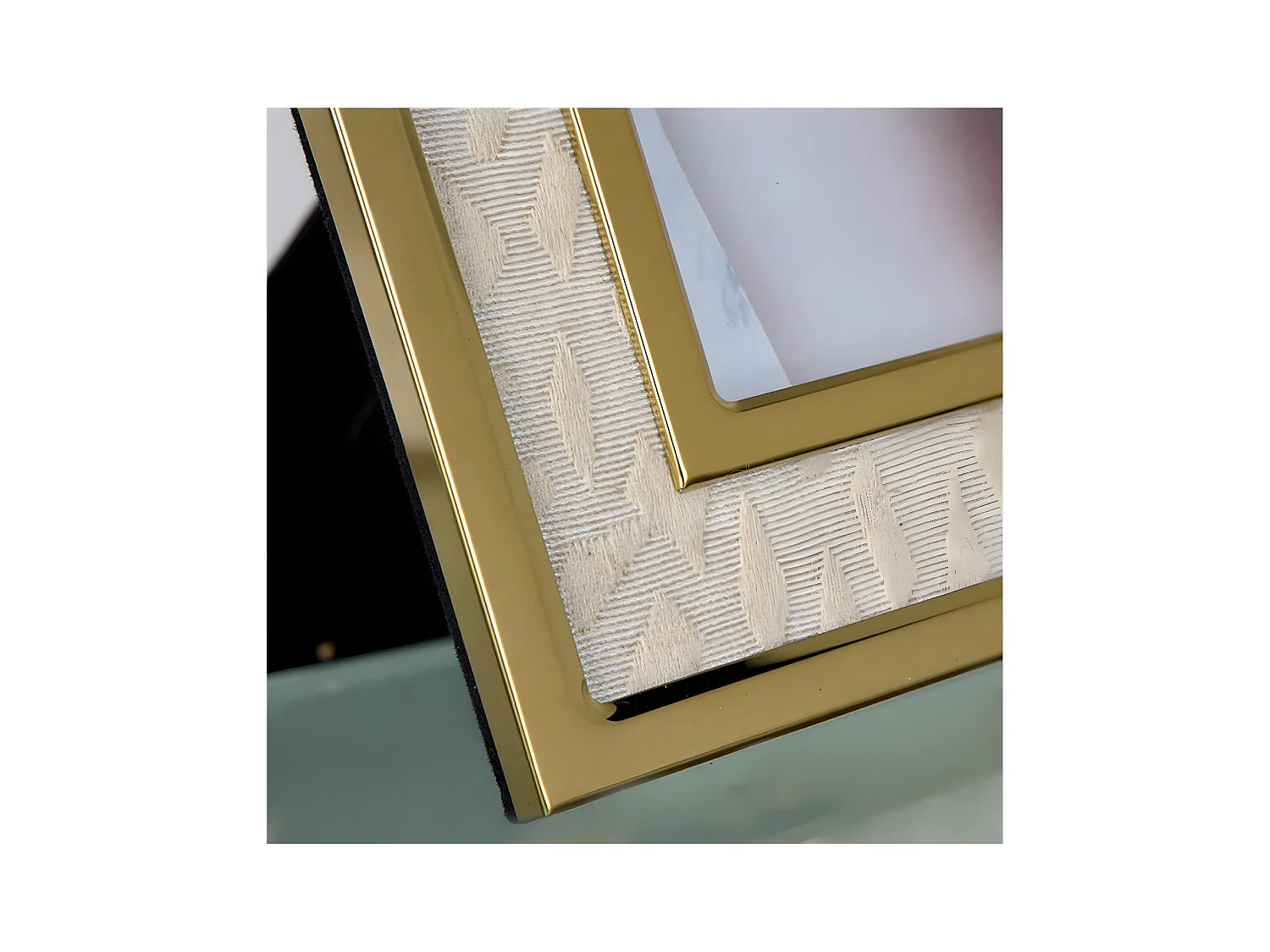 Portafoto 15*20 tela blanco metal dorado sintra