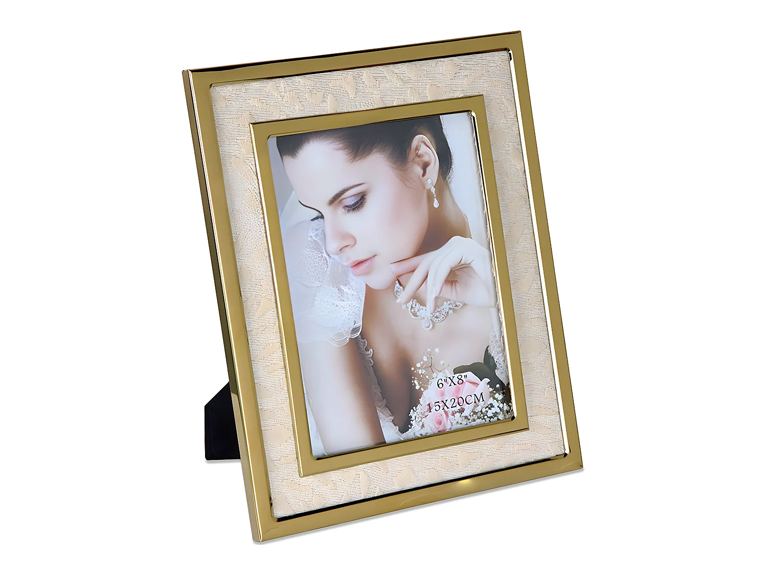 Portafoto 15*20 tela blanco metal dorado sintra