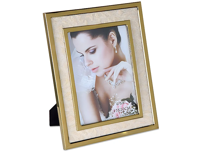 Portafoto 15*20 tela blanco metal dorado sintra