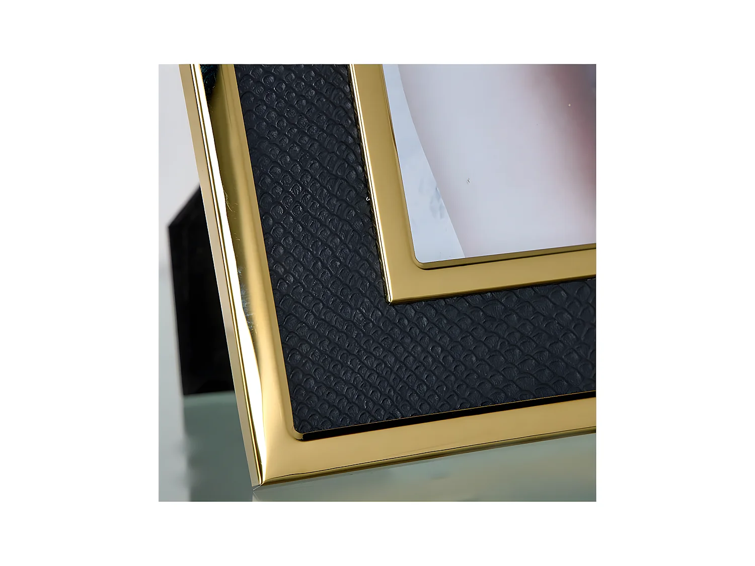 Portafoto 10*15 pu negro y leopardo metal dorado sintra