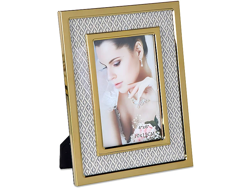 Portafoto 10*15 tela rombos beige metal dorado sintra