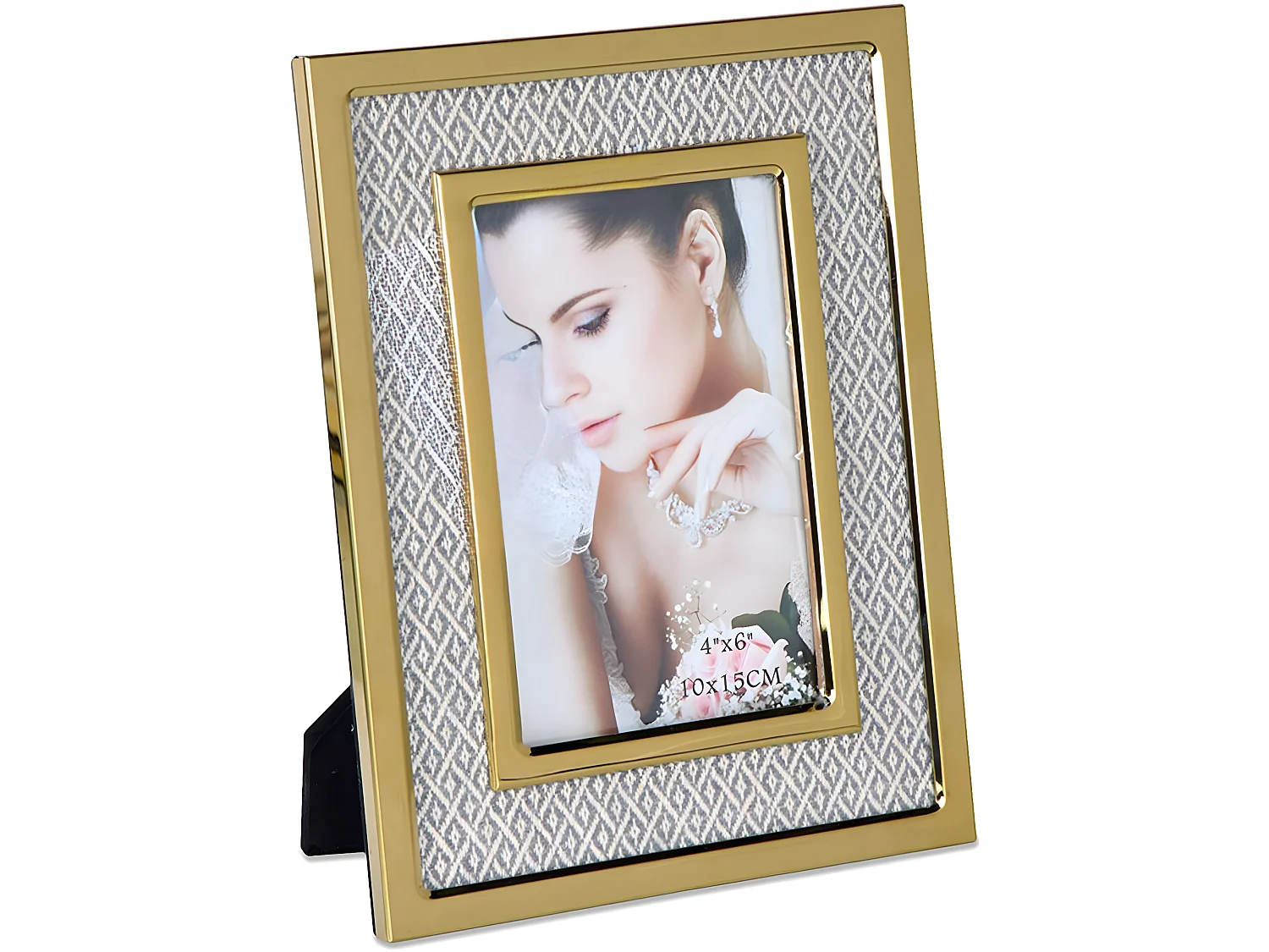 Portafoto 10*15 tela rombos beige metal dorado sintra