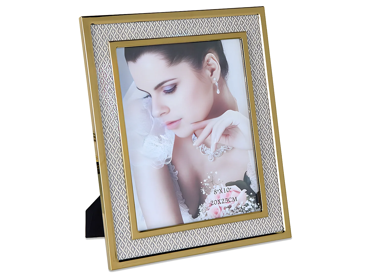 Portafoto 20*25 tela rombos beige metal dorado sintra