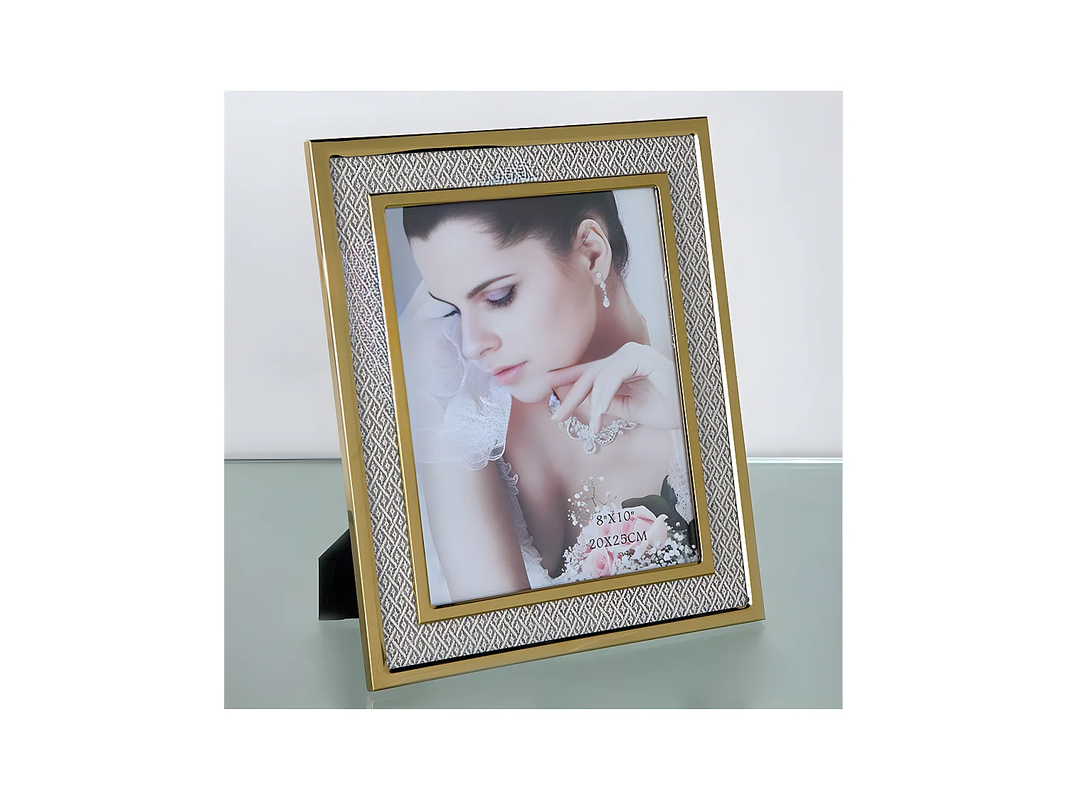 Portafoto 20*25 tela rombos beige metal dorado sintra