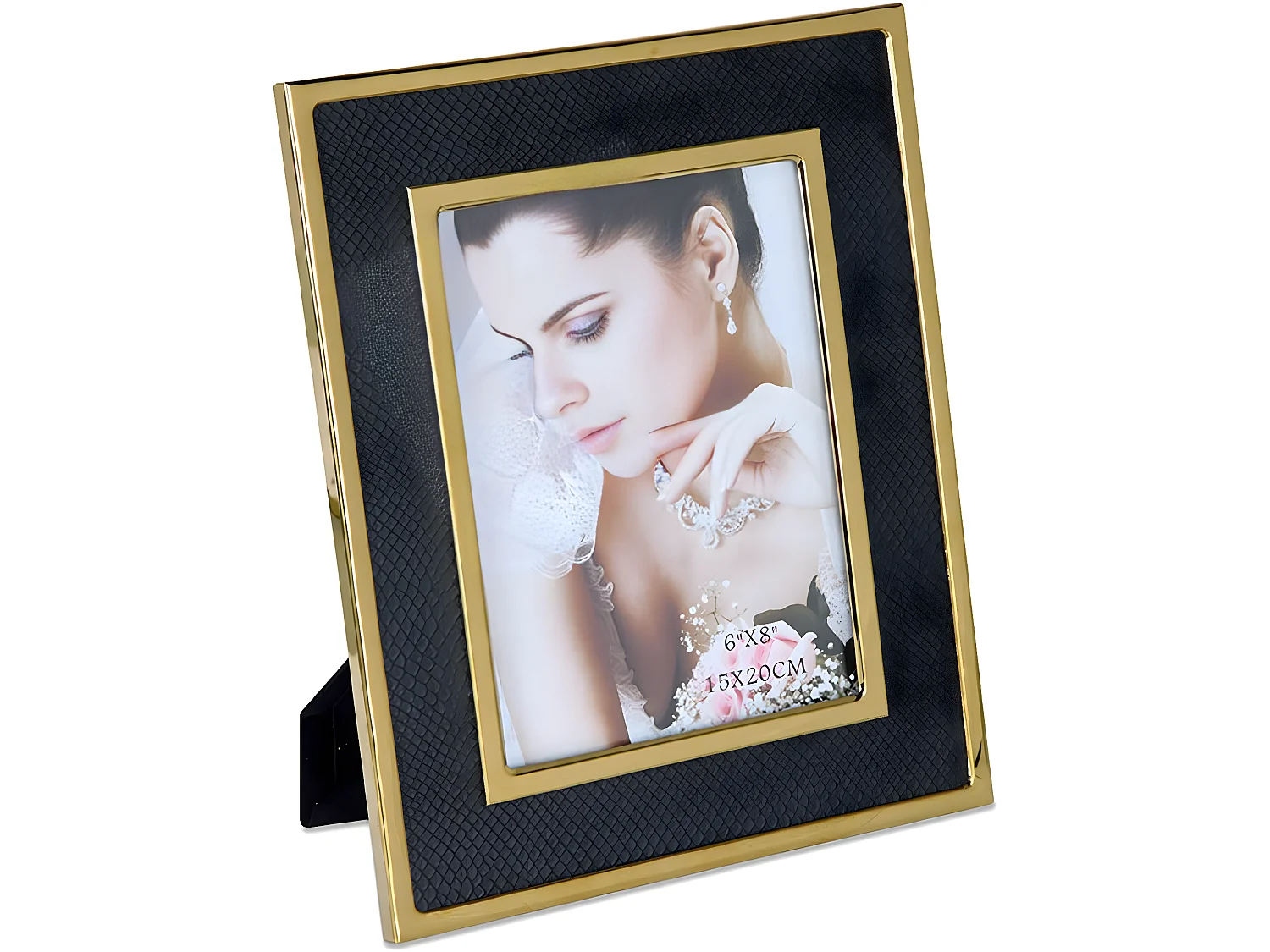 Portafoto 15*20 pu negro serpiente metal dorado sintra
