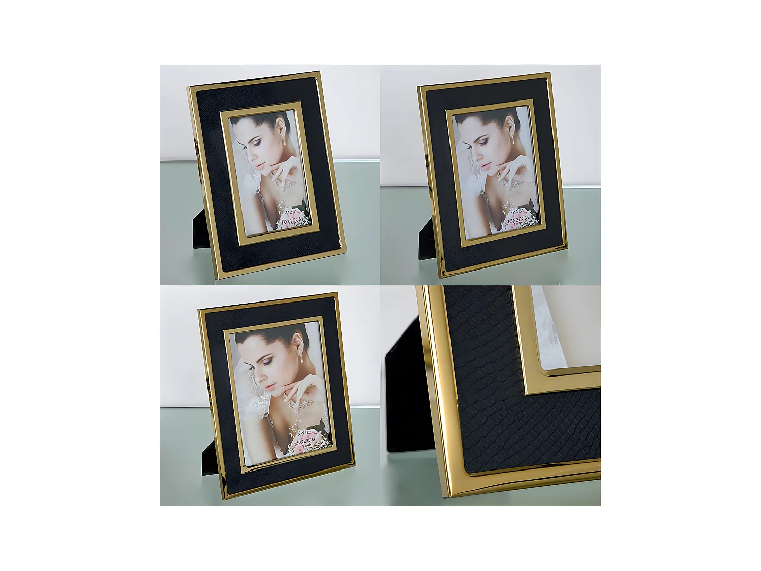 Portafoto 15*20 pu negro serpiente metal dorado sintra